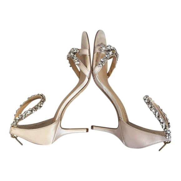 Badgley Mischka | Caroline Champagne Embellished Strap Evening Shoe Heels 6.5 - Picture 5 of 13